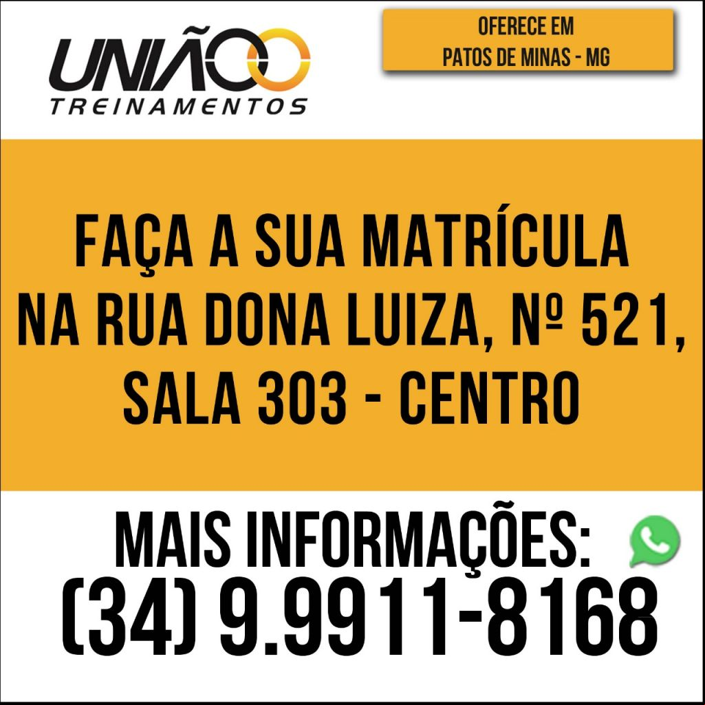 União Treinamentos oferece curso para Operador de máquinas e Motoristas especializados. MATRÍCULAS ABERTAS! | Patos Agora - A notícia no seu tempo - 
