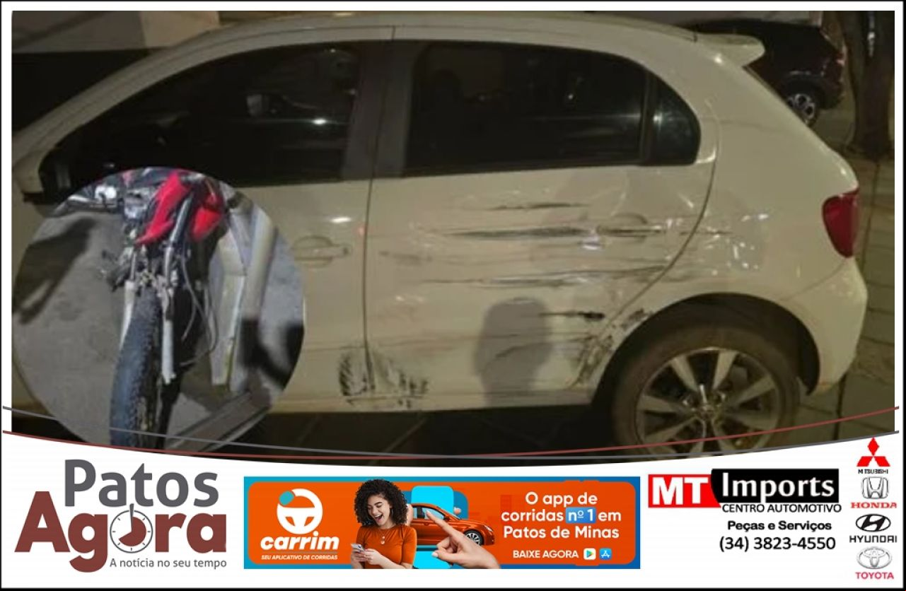 Colisão entre moto e carro deixa jovem ferido no bairro Caiçaras em Patos de Minas