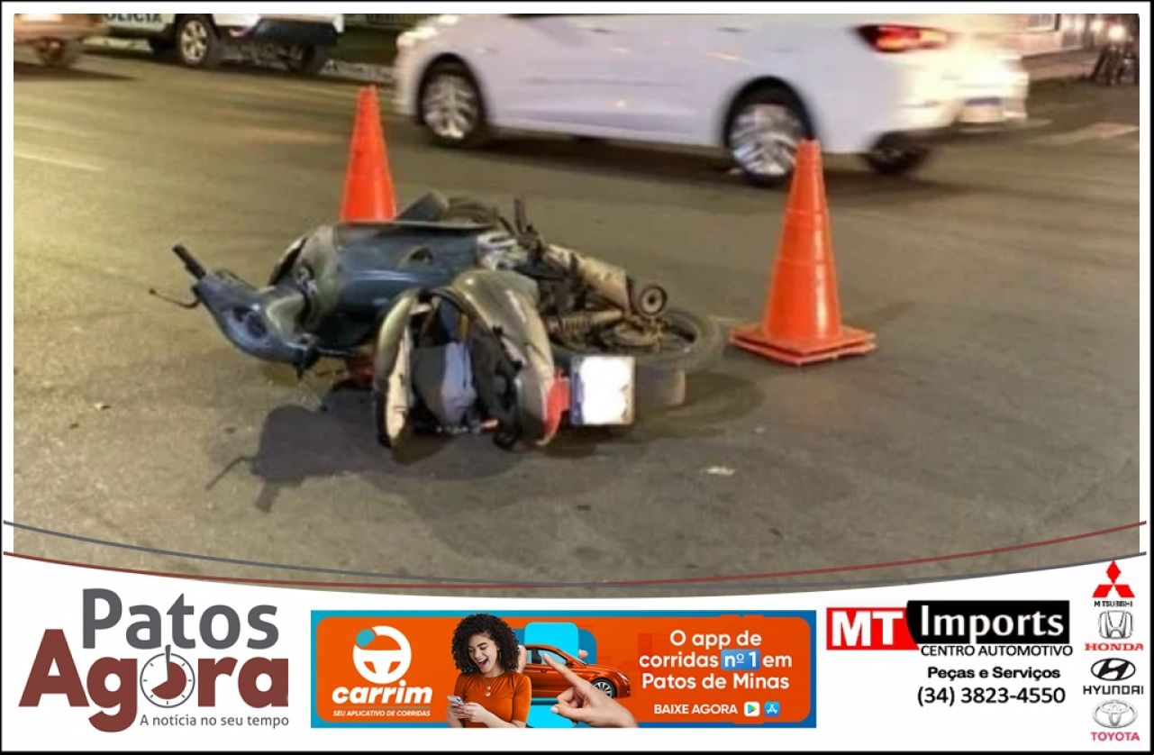 Acidente entre motoneta e carro deixa jovem com fratura exposta em Patos de Minas